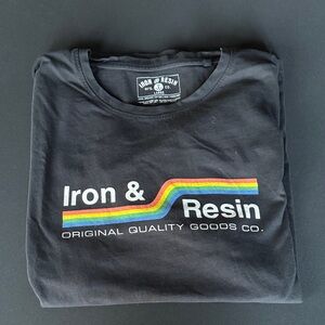 Iron & Resin Black Tee with Rainbow Stripe Logo